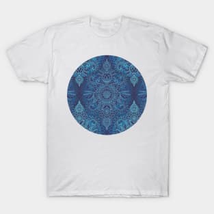 Aqua, Cobalt Blue & Purple Protea Doodle Pattern T-Shirt